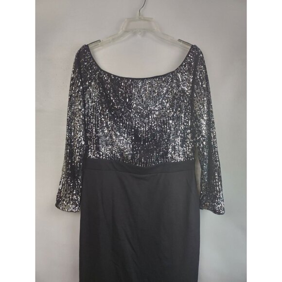 Venus Womens Cocktail Dress Large Black Sequined Long Sleeve Scoop Neck Glam - Picture 2 of 7